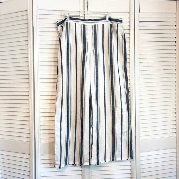 NEW Express Linen Cotton Blend Wide Leg Striped Pants White Gray Size XL - Picture 1 of 8